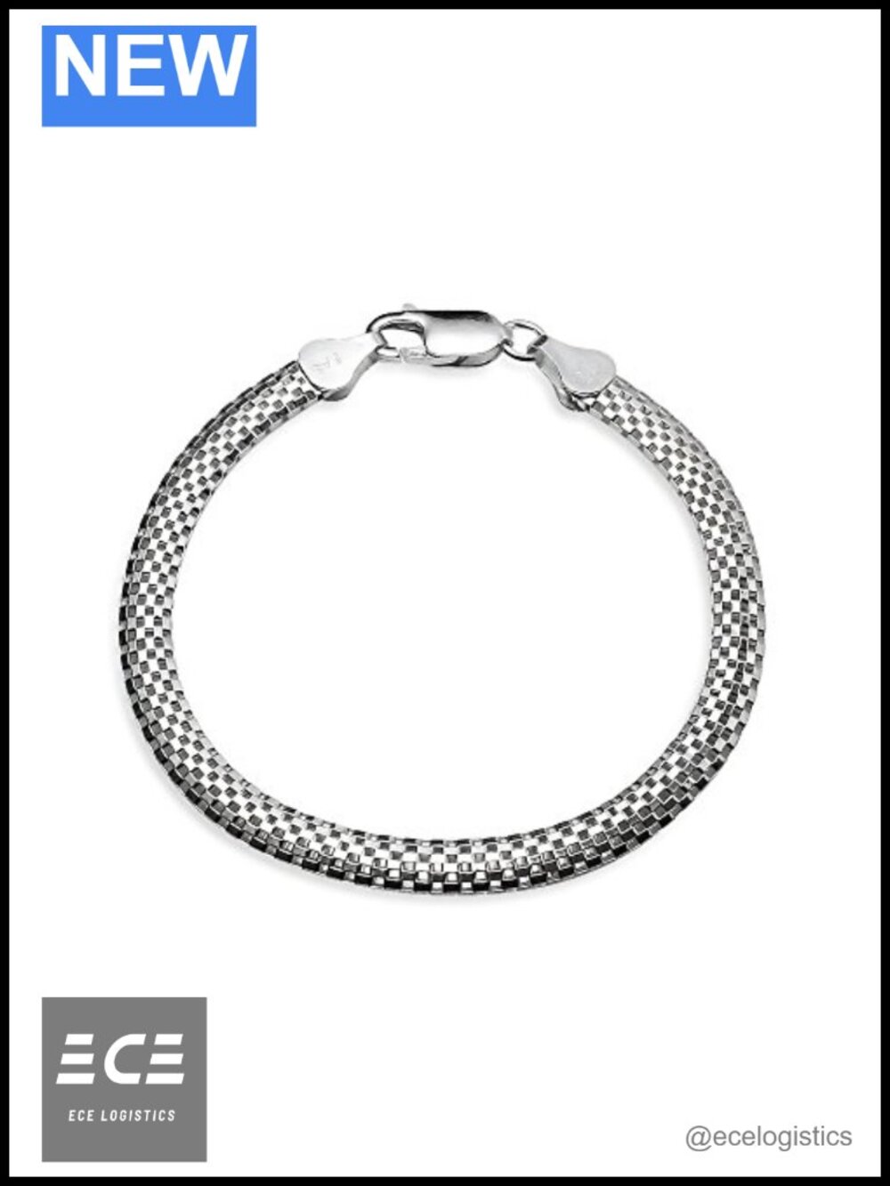 Sterling Silver Italian Mesh Tube Chain Bracelet 7 Inch Lobster Claw Clasp
